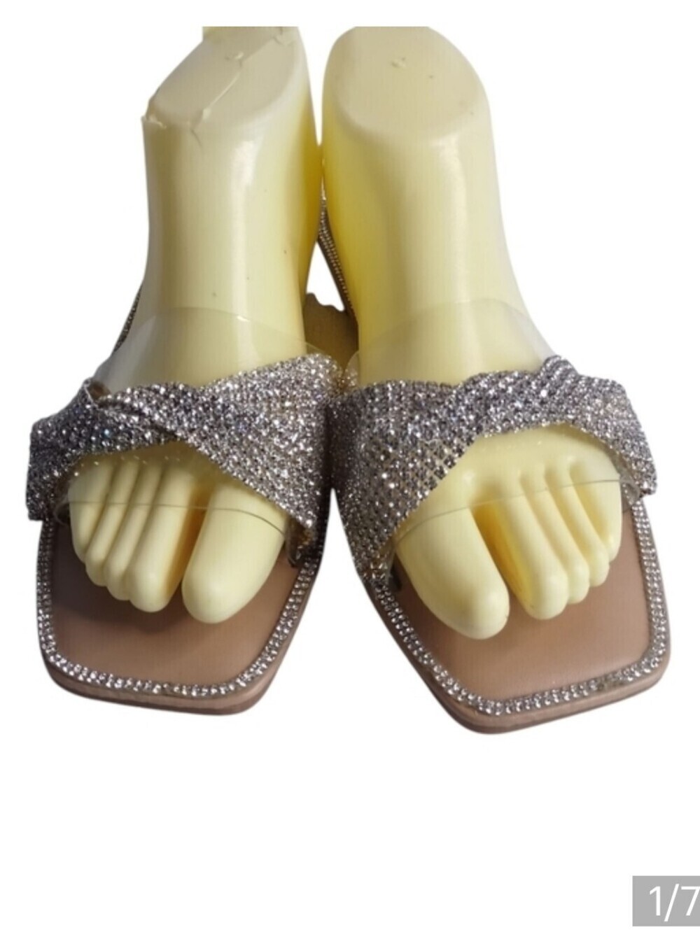 Qupid Women's Flat Slide Sandals Open Toe Rhinestone Embellished Silver Sz 9 New